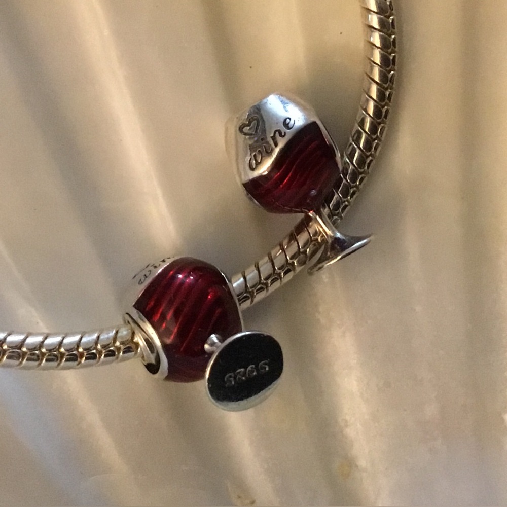 S925 Red Wine Glass Charm Pandora Style